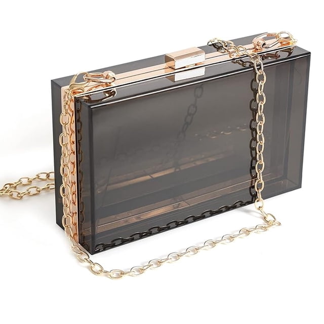 Women Clear Purse Acrylic Clear Clutch Bag, Shoulder Handbag With Removable Gold Chain Strap