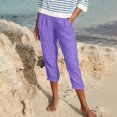 thumbnail image 1 of CFLVAEK Fake Denim Distressed Capri Pant with Pocket for Women Loose Fit Solid Ruched Beach Pant Flowy Breathable Straight Pedal Pushers Lightweight Mid Rise Ladies Lounge Pants, 1 of 8