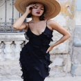 thumbnail image 4 of Robe Maxi Noire Dos Nu à Col en V avec Volants Taille g, 4 of 5