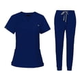 thumbnail image 1 of lionlar Nursing Uniforms Scrub Set V Neck Tops Jogger Pants Work suits for Healthcare Blue, 1 of 9