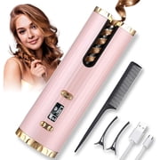 Cordless Curling Iron, Automatic Wireless Hair Curler Set with LCD Display Adjustable Temperature & Timer, Portable Rechargeable Rotating Curling Wand Fast Heating for Long Hair Styling