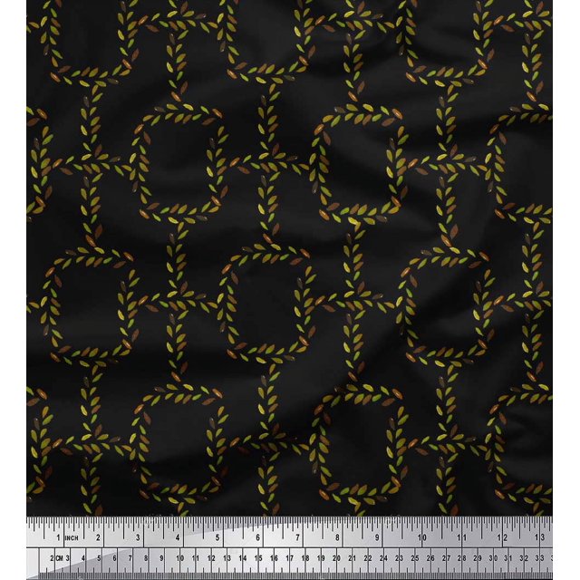 Soimoi Black Poly Georgette Fabric Leaves & Geometric Print Sewing Fabric Yard 52 Inch Wide