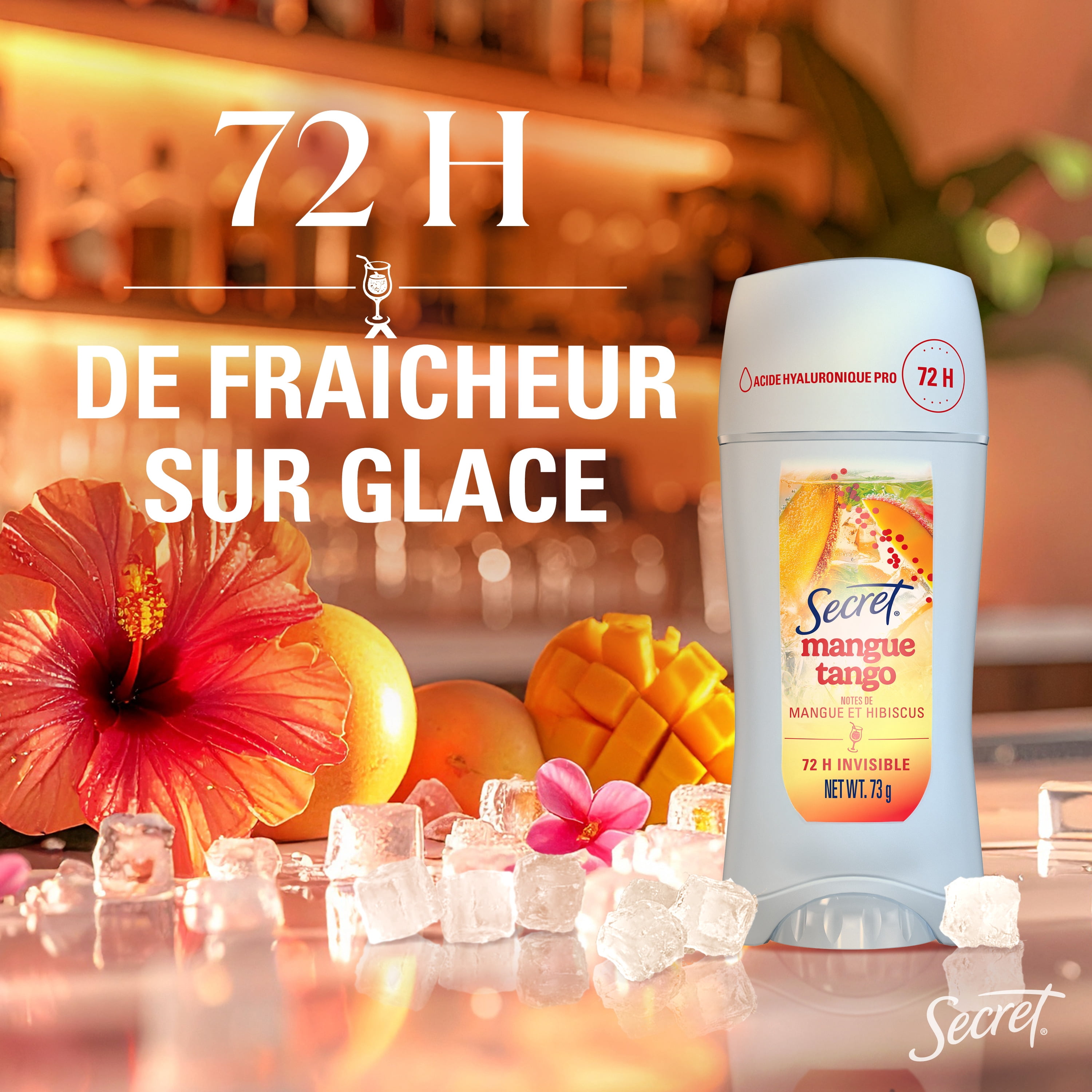 Antisudorifique et désodorisant pour femmes invisible en bâton Secret Fraîcheur, Mangue tango, 73 g