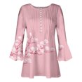 thumbnail image 4 of IROINID On Sale Plus Size Shirts for Women Crew Neck Long Sleeve Comfortable Trumpet Printed Buttoned Basic Ruched Tops Pleated T-shirts Blouses,Pink, 4 of 5