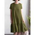 thumbnail image 4 of JUNWELL Été Robes Femmes Mode Sans Manches Lâches à Manches Courtes O Cou Coton Lin Robe Nouvelle Couleur Unie Boho Plage Robe Femme, 4 of 7