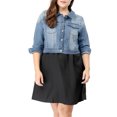 thumbnail image 4 of GRACE & GRANDEUR Women's Plus Jean Jackets Button Down Denim Bomber Jacket, 4 of 7