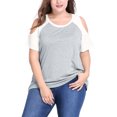 thumbnail image 1 of GRACE & GRANDEUR Women's Plus Tops Contrast Color Short Sleeves Cold Shoulder T-Shirt Gray 4X, 1 of 6