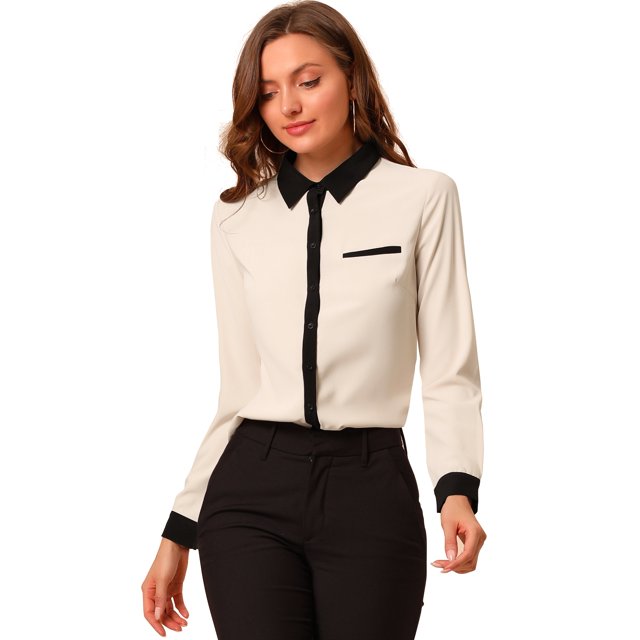 INSPIRE CHIC Women's Color Block Button Down Long Sleeve Work Shirt