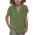 thumbnail image 1 of DecSea Linen Shirts for Kids 2025 Summer Button Down V Neck Short Sleeve Tops Casual Solid Blouses, 1 of 9