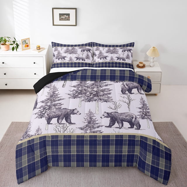 Erosebridal Hunting Bear Bedding Full Comforter Set, Woodland Animal Down Comforter, Rustic Farmhouse Decor, Reversible