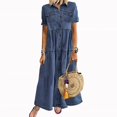 thumbnail image 1 of TIMIFIS Robe-Chemise en Denim d'Été pour Femme à Manches Courtes, Robe en Jean Usée, Boutonnée, Robe Maxi Décontractée, 1 of 4