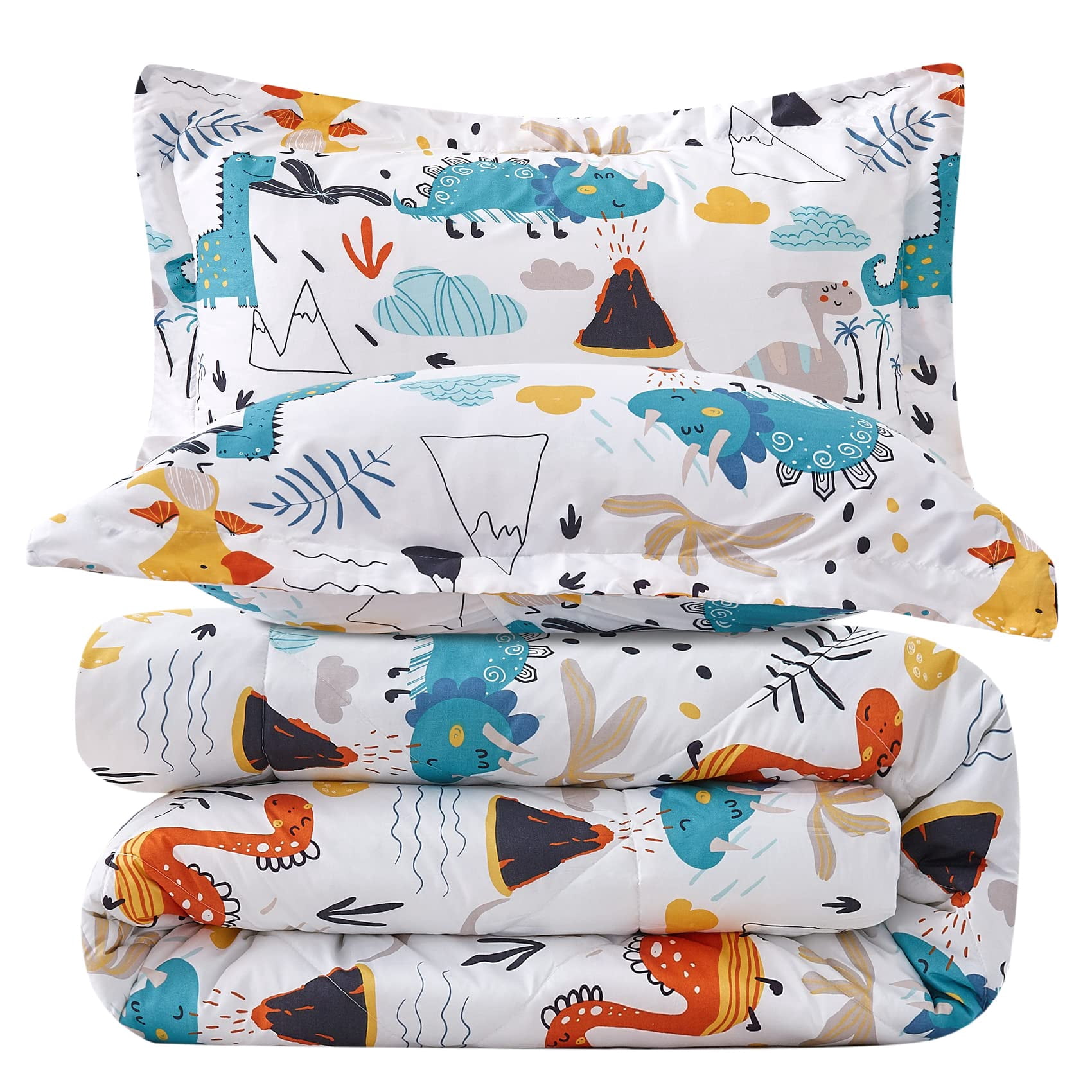 JSD Dinosaur Kids Comforter Set Twin Size, 2 Pieces Soft Lightweight Boys Girls Comforter with Pillow Sham Machine Washable