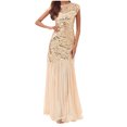 thumbnail image 1 of Mrat Tennis Dresses Mode Femmes Confortable Décontracté Assemblé Gaze à Paillettes Manches Courtes Col Rond Robe Longueur Cheville Robes de Mariage pour Femmes P-715 Beige P, 1 of 4