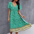 thumbnail image 1 of SMihono Robe d'Été Boho pour Femmes Grande Taille Mode Robe Décontractée à Col en V Imprimée avec Ceinture Manches Courtes Ample, 1 of 7