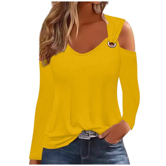 Yuyuzo Womens Tunic Tops Cold Shoulder Long Sleeve Shirts Loose Solid Color Lightweight Tee Tops