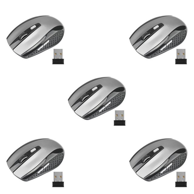 crativent Computer 2.4Ghz Wireless Optical Mouse Quick Speed 6 Buttons Plastic Gaming Mice DPI Adjustable Portable Accessory Grey 5Set