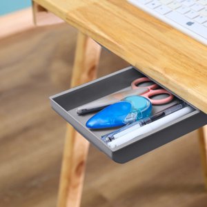 Meitianfacai Under Desk Drawer Self Adhesive Under Desk Organizer Office Under Desk Drawer Organizer Home Stationery Organizer 4 Colors Available, Gray