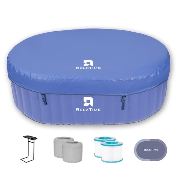 Relxtime 75x47-inch Inflatable Hot Tub, Portable Oval Spa, Suitable for 1-2 People, for Outdoor, Backyard, and Indoor Use, Blue