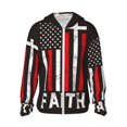 thumbnail image 1 of Lsque USA Flag Cross Pattern UPF 50+ Léger Protection Solaire Chemise à Manches Longues pour Hommes et Femmes, Chandail à Capuchon Performance -TG, 1 of 7