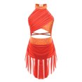 thumbnail image 1 of Raenseen Robe de Danse Ballet Jazz pour Filles, Justaucorps de Patinage Artistique, Strass Brillants, Robe de Bal Sans Manches, Orange Fluorescent 14, 1 of 5