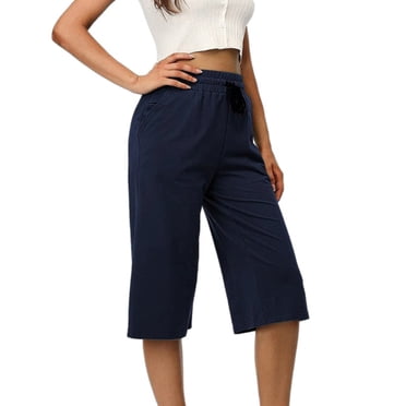 Clearance Deals! zanvin Women/Mens Classic-Fit Pants Woman Fashion Drawstring Pockets Elastic Waist Solid Capris Pants