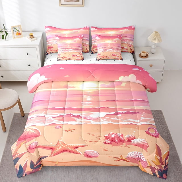 YST Coastal Beach Sunset Comforter Set, 7-Piece, Marine Theme, Full Size