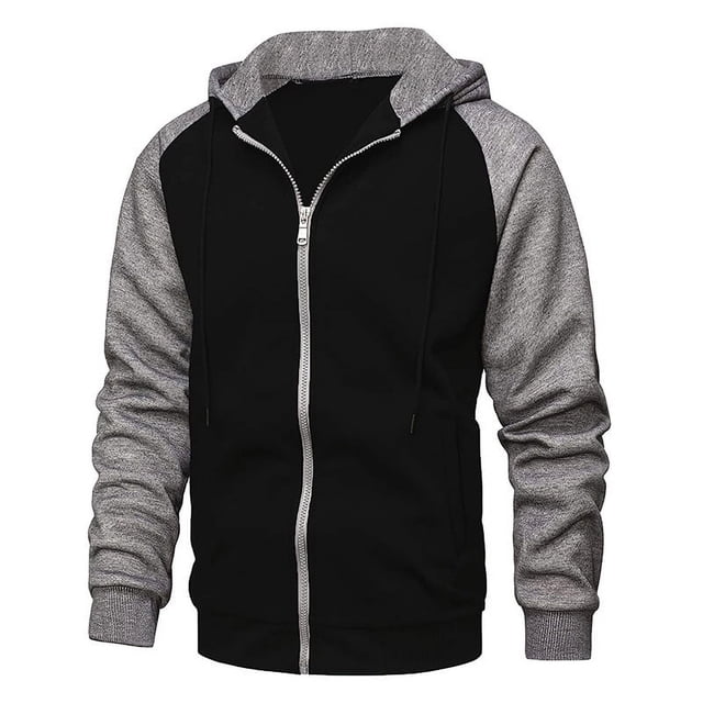 Qertyioot Manteau à Capuche Décontracté pour Hommes à Fermeture Éclair, Patchwork, à Manches Longues, Brossé
