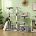 thumbnail image 2 of PawHut 53" Cat Tree Tower with Scratching Posts, Condo, Beds, Light Grey, 2 of 10