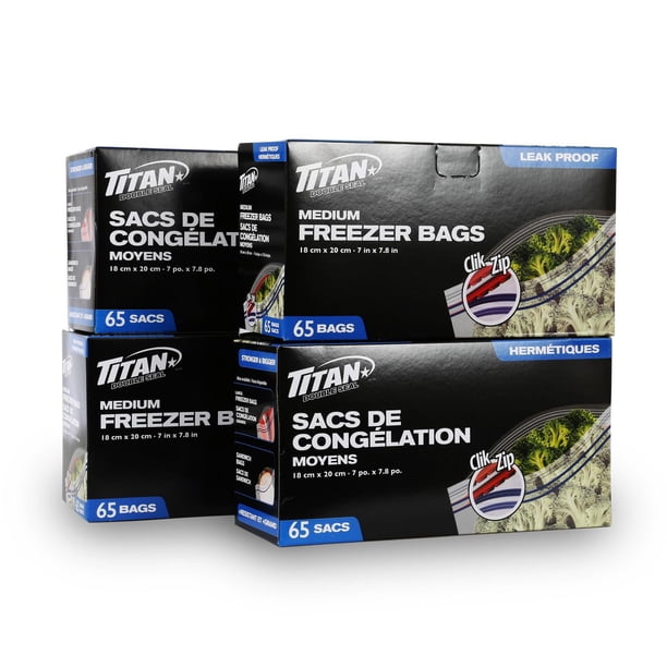 TITAN Double Seal Medium Freezer Bags, 260 Bags 4 x 65 - Walmart.ca