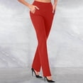 thumbnail image 4 of Penkiiy Pantalon de Yoga Bootcut pour Femme, Contrôle du Ventre, Taille Haute, Extensible 4 Directions, Rouge, P, 4 of 4