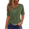 thumbnail image 2 of Jsaierl Womens Casual Notched V Neck Short Sleeve Shirts Summer Solid Color Work Tunics Simple Basic Bussiness Blouses, 2 of 5
