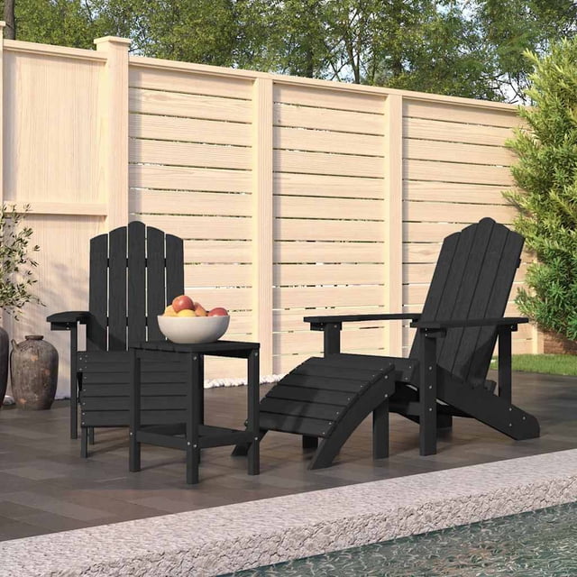 vidaXL Chaises Adirondack de Jardin avec Repose-Pieds et Table HDPE Anthracite