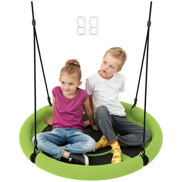 Qaba Saucer Swing Seat for Kids with Height Adjustable Hanging Ropes Green
