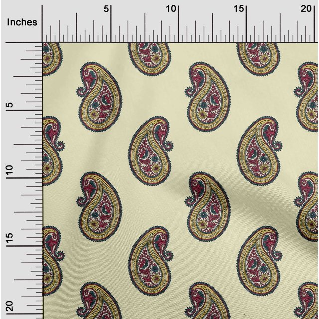 oneOone Cotton Silk Fabric Paisley Block Print Fabric BTY 42 Inch Wide