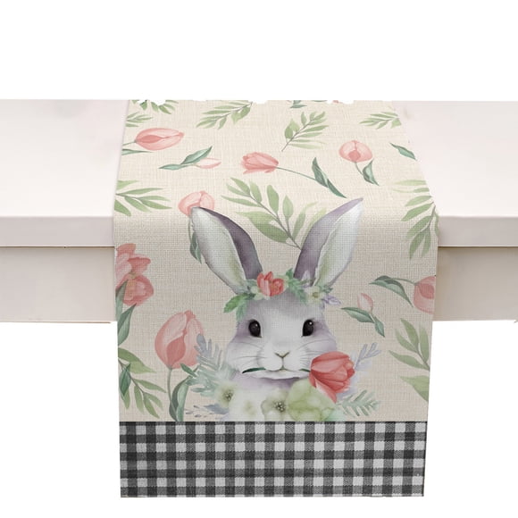 Binwennn Dinner Napkins Easter Egg Bunny Table Runner Kitchen Table Decoration Table Cloth Pad Coffee Table Cloth Holiday Banquet Living Room Table Cloth (4)