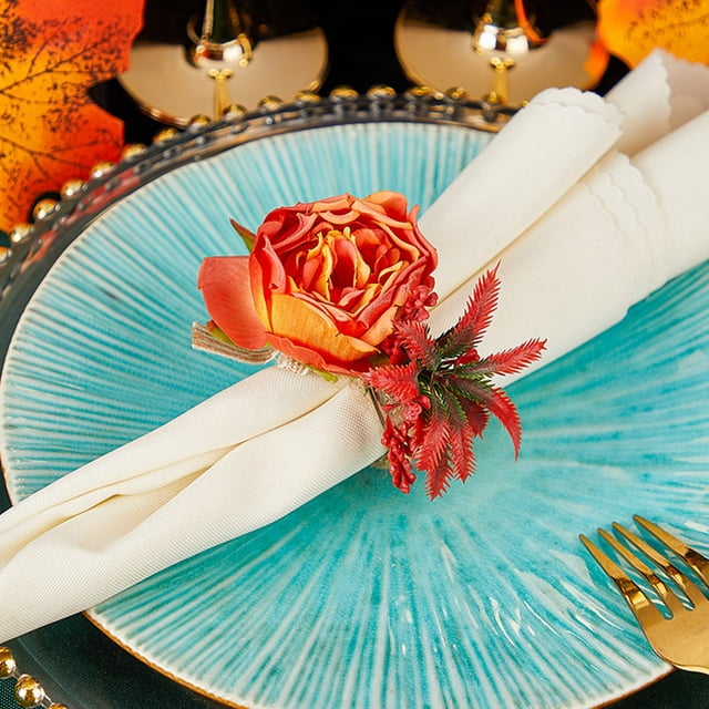 TIMIFIS Napkin Rings, 2Pcs Valentine's Day Artificial Rose Napkin Rings Faux Rose Napkin Holders Alloy Wedding Napkin Rings Romantic Dinner Tables Decor for Anniversary Dining Table