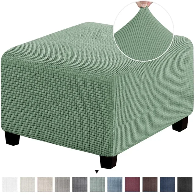 LNGOOR 3 Sizes Square Jacquard Durable Customized Stretch Footrest Ottoman Cover Folding Storage Stool Furniture Protector Slipcover (Light Grey S)