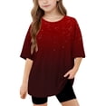 thumbnail image 1 of DecSea Girls Short Sleeve T shirt Kids Summer Oversized Gradient Crew Neck Tops Casual Basic Tee 5-14Years, 1 of 8