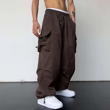 AherBiu Cargo Pants For Men Baggy Drawstring Elastic Waisted Oversized Joggers With Multi Pockets Lightweight Casual Loose Trousers