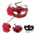 thumbnail image 3 of Unique Bargains 1 Pc Floral Sequins Half Face Party Mask for Masquerade Party Red, 3 of 5