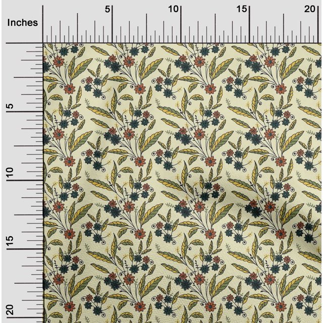 oneOone Cotton Flex Fabric Leaves & Floral Block Printed Fabric 1 Yard 40 Inch Wide