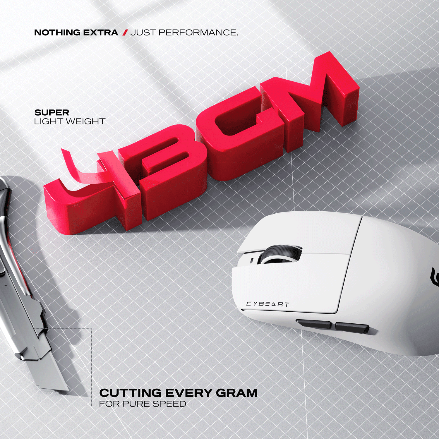 CYBEART | Souris de jeu sans fil ultra-légère Artemis 52g - Double batterie 300 mA remplaçable à chaud, 24 000 DPI, fréquence d'interrogation de 1 000 Hz, commutateurs Kailh 80 M