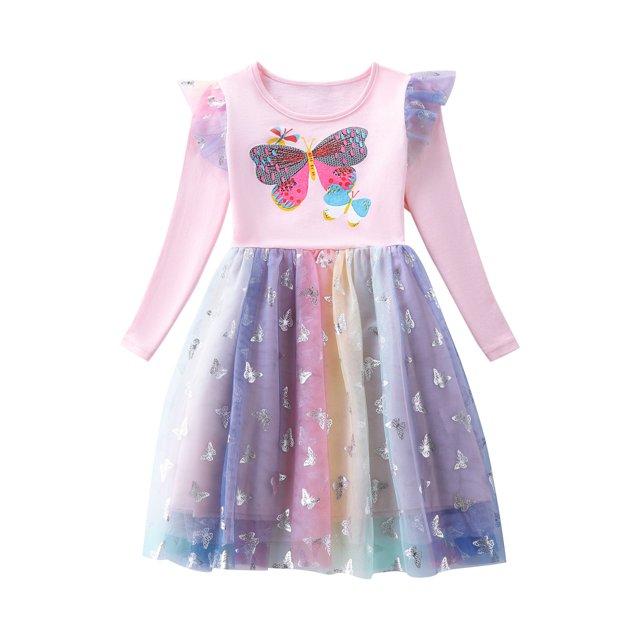 2025 Robe Confortable à Manches Longues en Maille à Imprimé Uni Mignonne de Mode pour Tout-Petites Filles Rose