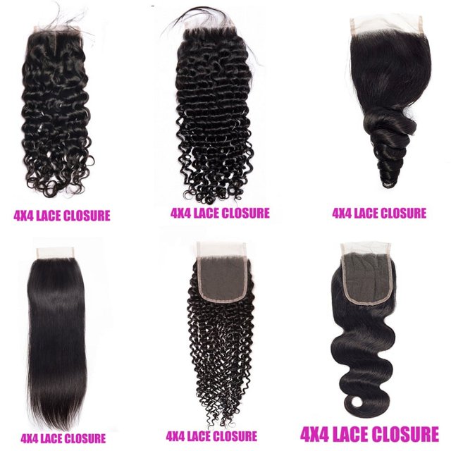 4x4 Water Wave Closure Human Hair Extensions Brazilian Lace Closure Deep Curly Straight Body Wave Lace Closure Remy Human Hair Closure Perruques Extensions de cheveux humains