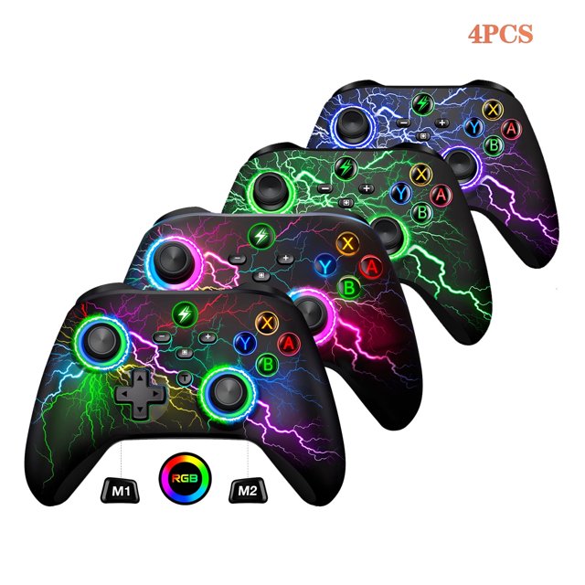 4 Pcs Manette Switch, Manette Sans Fil ESYWEN pour Nintendo Switch/Lite/OLED avec Effets Lumineux à 9 Couleurs, Programmable