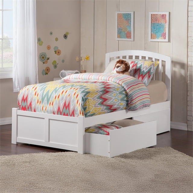 Lit Plateforme Simple en Bois Richmond avec Pied de Lit et Tiroirs de Rangement, Blanc