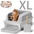 thumbnail image 1 of Naipo XL Stainless Steel Cat Litter Box with High Wall Side, 23.5"×15.5"×12", XL Litter Box for Small/Big/Multi Cats, with Scoop and Footboard, Gray, 1 of 9