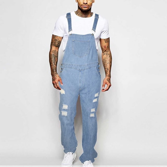 cllios Deals 2024 Bib Overalls for Men Denim Regular Fit Outdoor Work Washed Jeans Jumpsuits Stylish Pocket Ripped Overalls