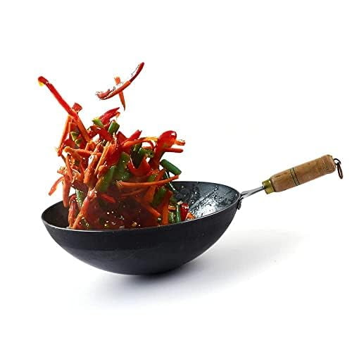 Pre-seasoned Black Iron Wok With Strong Wooden Handle | Medium, 30.4cm, 12 Inch, 4.2 Liters, 1.5 Kg | Gas Compatible | Pre-seasoned Wok, 100% Pure & Toxin-free, No Chemical Coating