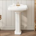 thumbnail image 2 of Bingirl 23 - Inch by 19 - Inch Ceramic Bathroom Pedestal Sink with Backsplash and Three Faucet Holes, a Traditional Vanity Alternative, 2 of 6
